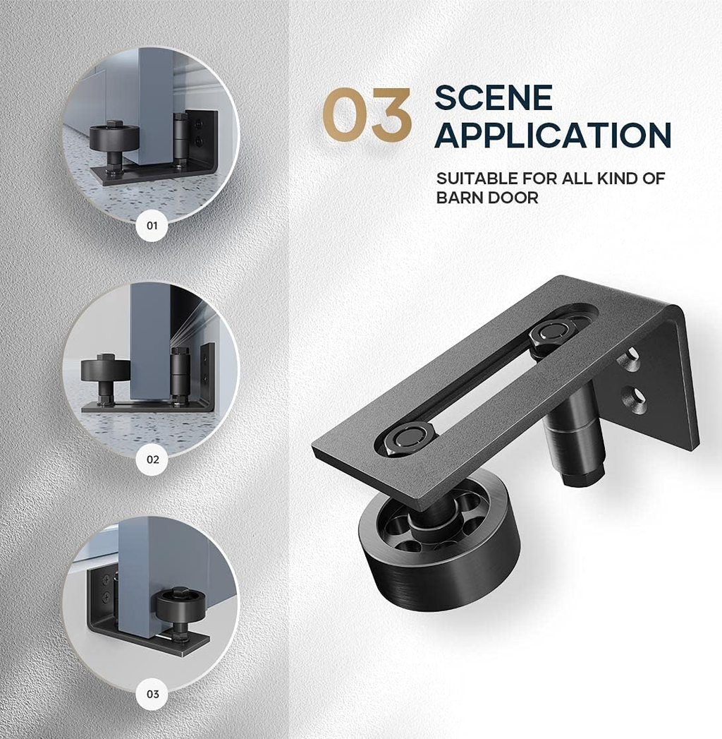 Sliding Barn Door Bottom Floor Guide,Adjustable Roller,Wall Mount System,Flush Flat Bottom Design,8 Assemble Setup Options,Fit All Size Door,Black