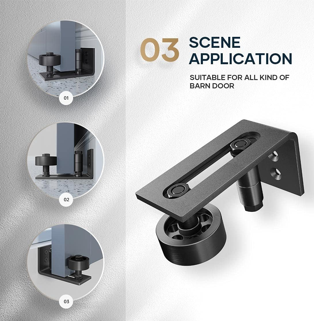Sliding Barn Door Bottom Floor Guide,Adjustable Roller,Wall Mount System,Flush Flat Bottom Design,8 Assemble Setup Options,Fit All Size Door,Black