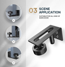 Load image into Gallery viewer, Sliding Barn Door Bottom Floor Guide,Adjustable Roller,Wall Mount System,Flush Flat Bottom Design,8 Assemble Setup Options,Fit All Size Door,Black