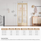 30"x 80" (Double 15" x 80") Bifold Barn Door, Tempered Frosted Glass Bifold Closet Door with 2.5FT Concealed Hardware Kit, Preassembled French Bifold Wood Door, Easy to Assemble,DIY Coloring
