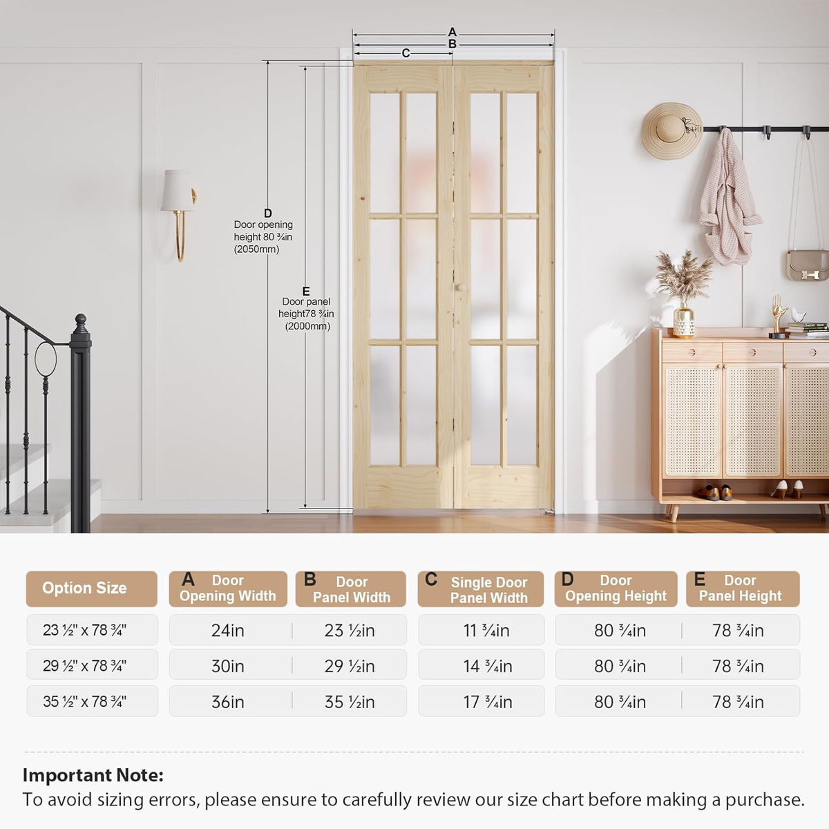 30"x 80" (Double 15" x 80") Bifold Barn Door, Tempered Frosted Glass Bifold Closet Door with 2.5FT Concealed Hardware Kit, Preassembled French Bifold Wood Door, Easy to Assemble,DIY Coloring