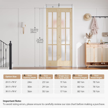 Load image into Gallery viewer, 30"x 80" (Double 15" x 80") Bifold Barn Door, Tempered Frosted Glass Bifold Closet Door with 2.5FT Concealed Hardware Kit, Preassembled French Bifold Wood Door, Easy to Assemble,DIY Coloring