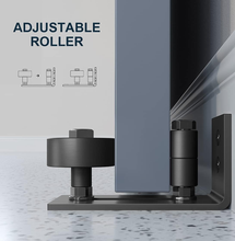 Load image into Gallery viewer, Sliding Barn Door Bottom Floor Guide,Adjustable Roller,Wall Mount System,Flush Flat Bottom Design,8 Assemble Setup Options,Fit All Size Door,Black
