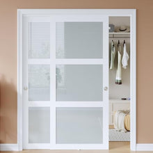 Load image into Gallery viewer, EaseLife Bypass Sliding Closet Doors – Frosted Glass Panels with Hardware Kit, Preassembled White MDF Barn Doors