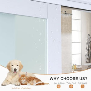 EaseLife Bypass Sliding Closet Doors – Frosted Glass Panels with Hardware Kit, Preassembled White MDF Barn Doors