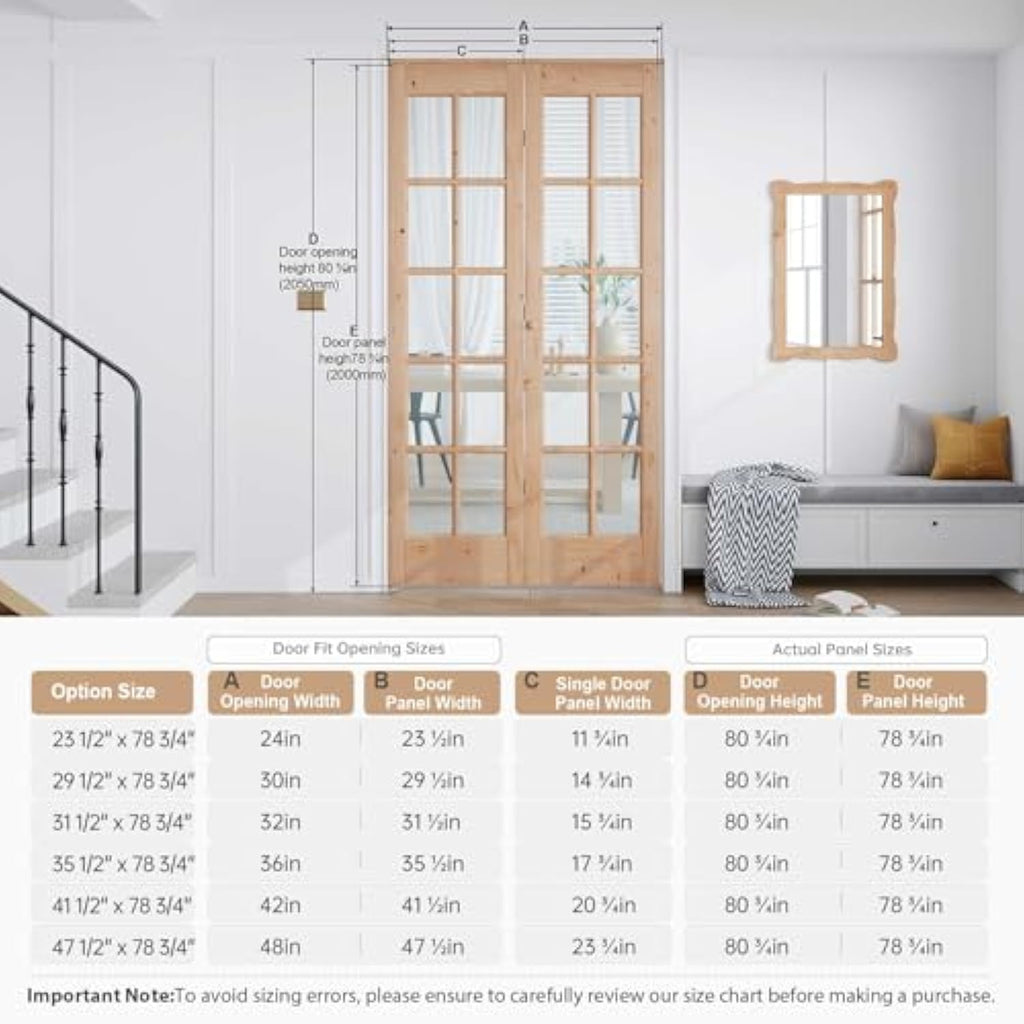 EaseLife Bifold Closet Door,French Glass Barn Doors with  Bi-Fold Sliding Hardware Kit Included,Preassembled Door,Easy Install,DIY staining