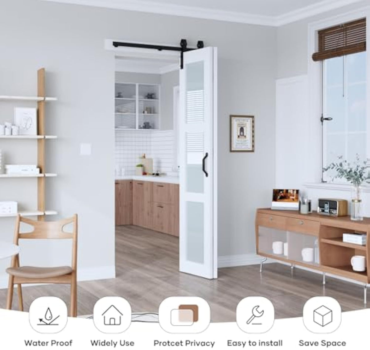 EaseLife 30"x84" Bifold Frosted Glass Barn Door – Modern Double Panel with Hardware Kit, Space-Saving Folding Design for Interior Use