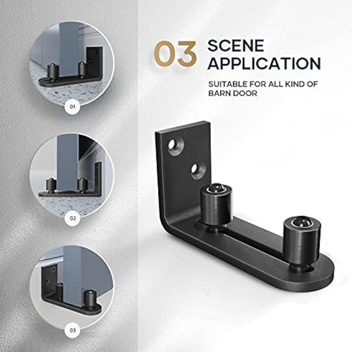 EaseLife Sliding Barn Door Bottom Floor Guide - Barn Door Hardware for DIY Users, Adjustable Ball Bearing Rollers, Wall-Mount, Flush-Bottom for Sleek Look, Side Access for Easy Install, Stability & Support
