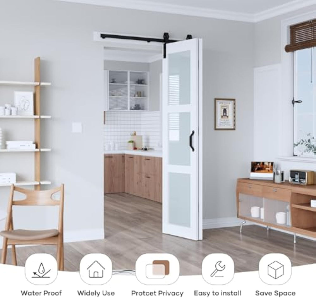 EaseLife Preassembled Bi-Fold Doors, for 30"x 80" Opening,Tempered Frosted Glass Closet Folding Barn Door with Concealed Hardware Kit,MDF Wood Panel,Water-Proof PVC Surface,Easy Installation
