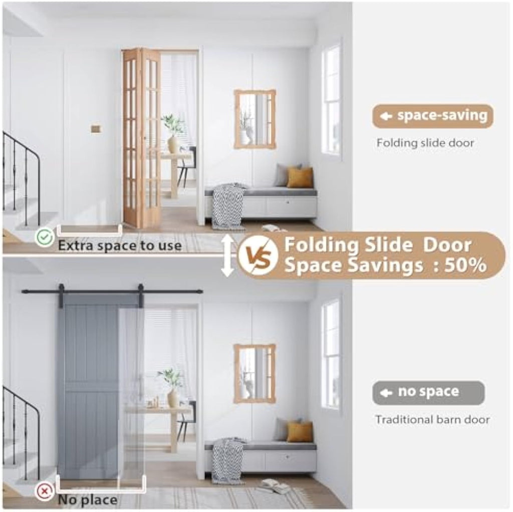 EaseLife Bifold Closet Door,French Glass Barn Doors with  Bi-Fold Sliding Hardware Kit Included,Preassembled Door,Easy Install,DIY staining