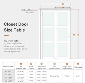 EaseLife Bypass Sliding Closet Doors – Frosted Glass Panels with Hardware Kit, Preassembled White MDF Barn Doors
