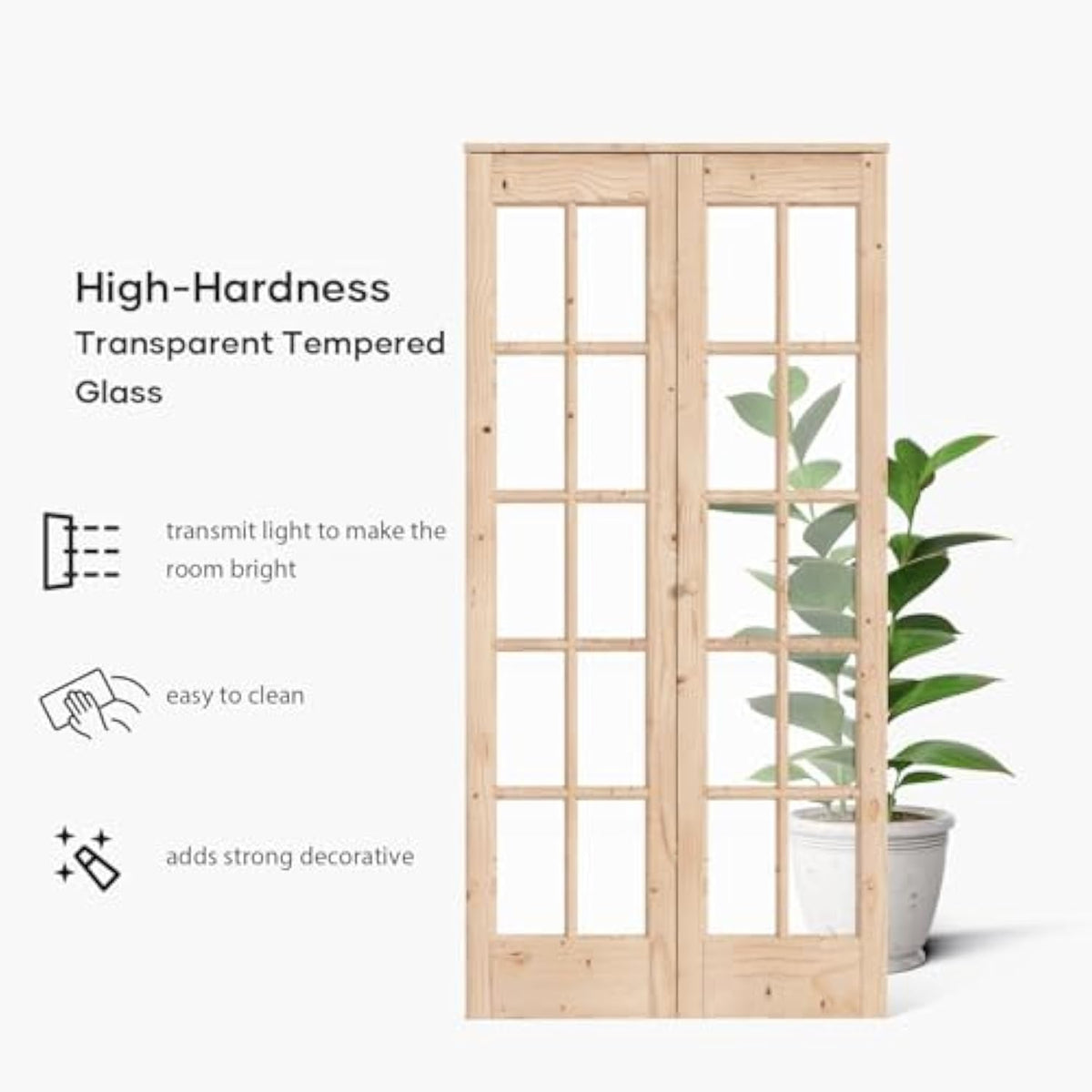 EaseLife Bifold Closet Door,French Glass Barn Doors with  Bi-Fold Sliding Hardware Kit Included,Preassembled Door,Easy Install,DIY staining