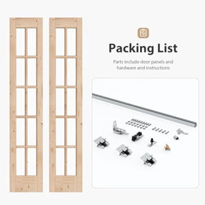 EaseLife Bifold Closet Door,for 36in x 80in (Double 18x80) Opening,French Glass Barn Doors with 3FT Concealed Bi-Fold Sliding Hardware Kit Included,Preassembled Door,Easy Install,DIY staining