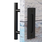 EaseLife 10" Sliding Barn Door Pull Handle with Flush Hardware Set,Heavy Duty,Solid,Rustic Style,Black Powder Coated Finish,Easy Install