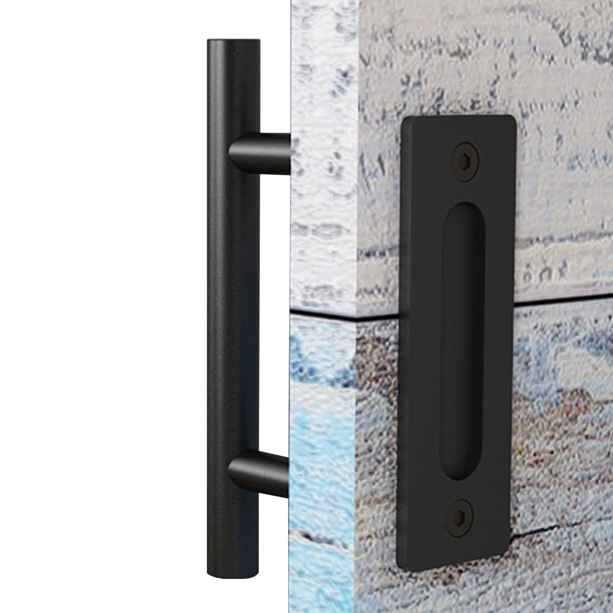 EaseLife 10" Sliding Barn Door Pull Handle with Flush Hardware Set,Heavy Duty,Solid,Rustic Style,Black Powder Coated Finish,Easy Install