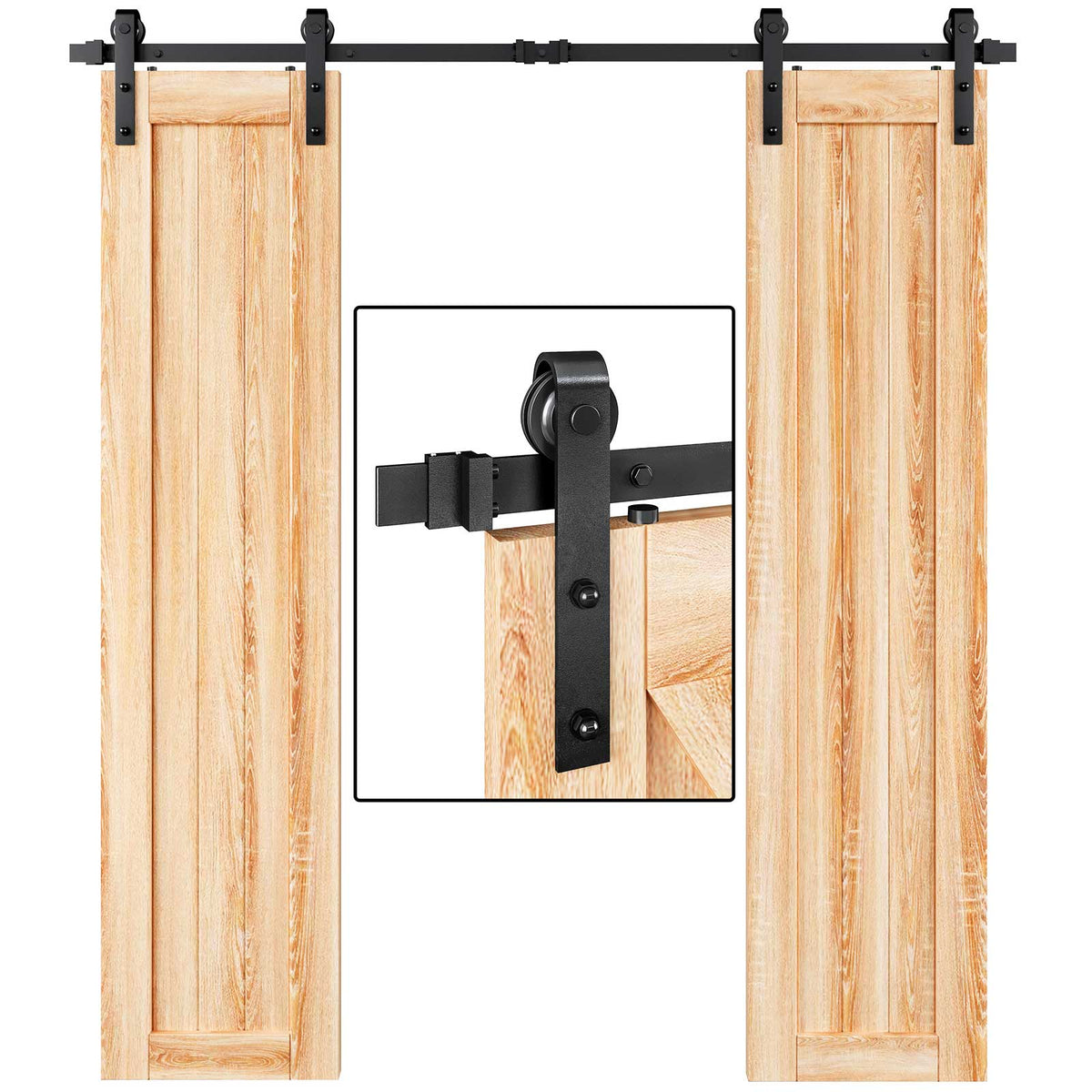 EaseLife Double Door Sliding Barn Door Hardware Track Kit,Basic J Pulley,Heavy Duty,Slide Smoothly Quietly,Easy Install
