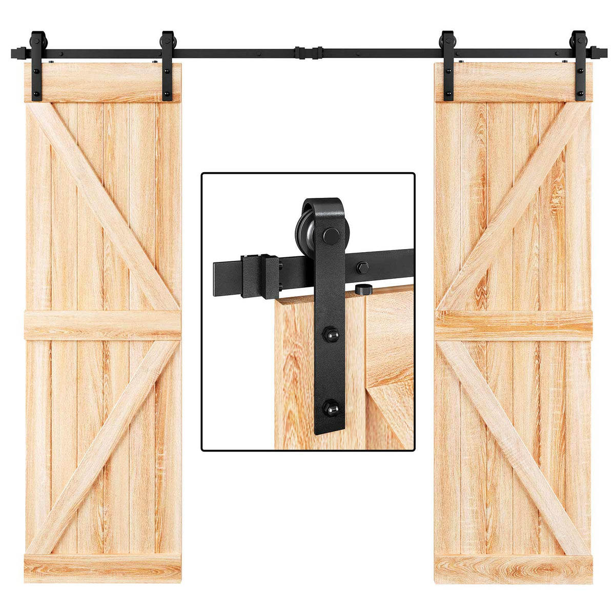 EaseLife Double Door Sliding Barn Door Hardware Track Kit,Basic J Pulley,Heavy Duty,Slide Smoothly Quietly,Easy Install