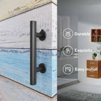 EaseLife 10" Sliding Barn Door Pull Handle with Flush Hardware Set,Heavy Duty,Solid,Rustic Style,Black Powder Coated Finish,Easy Install