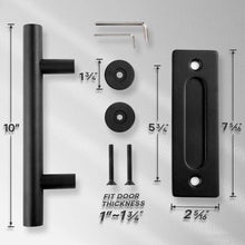 Load image into Gallery viewer, EaseLife 10&quot; Sliding Barn Door Pull Handle with Flush Hardware Set,Heavy Duty,Solid,Rustic Style,Black Powder Coated Finish,Easy Install