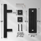 EaseLife 10" Sliding Barn Door Pull Handle with Flush Hardware Set,Heavy Duty,Solid,Rustic Style,Black Powder Coated Finish,Easy Install