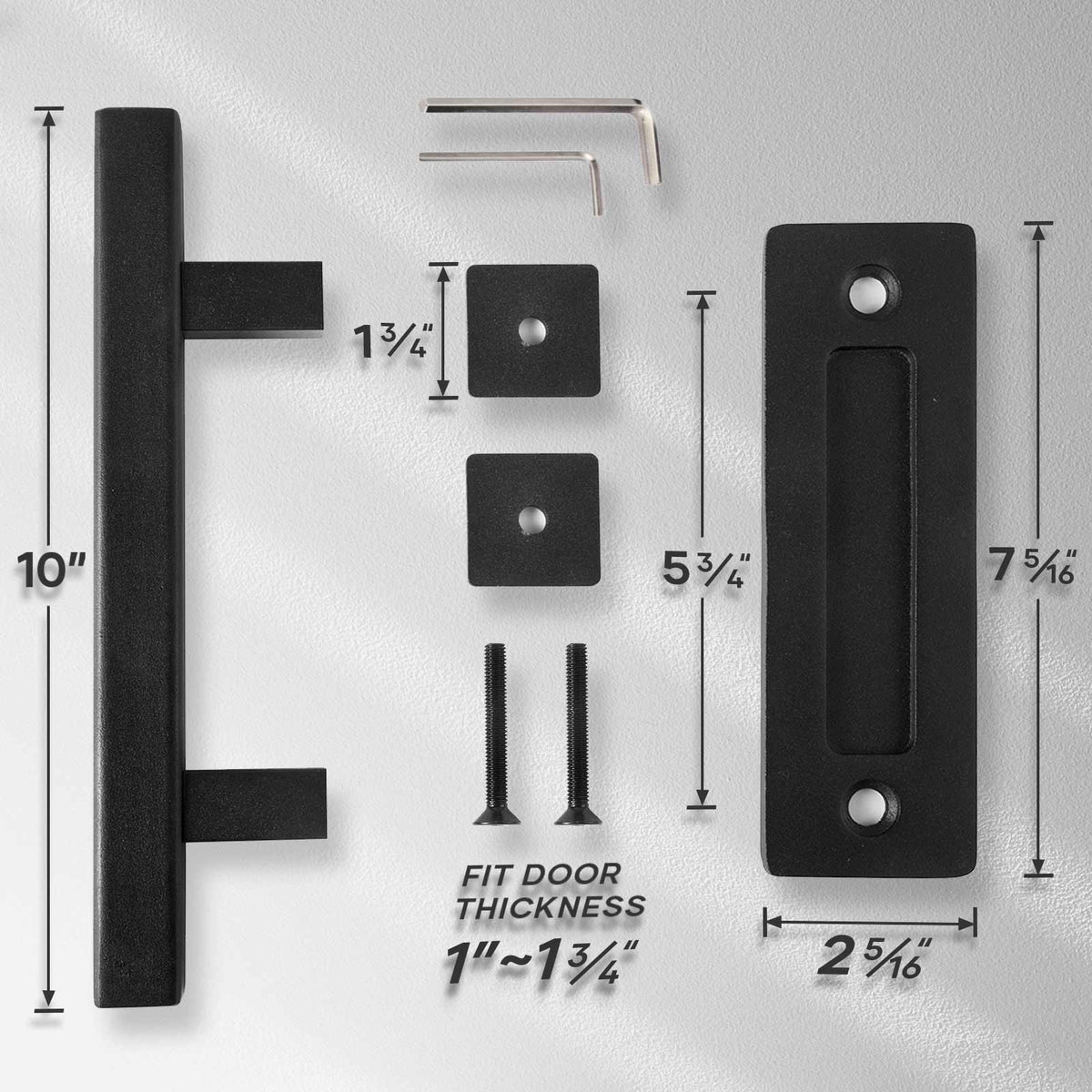 EaseLife 10" Sliding Barn Door Pull Handle with Flush Hardware Set,Heavy Duty,Solid,Rustic Style,Black Powder Coated Finish,Easy Install