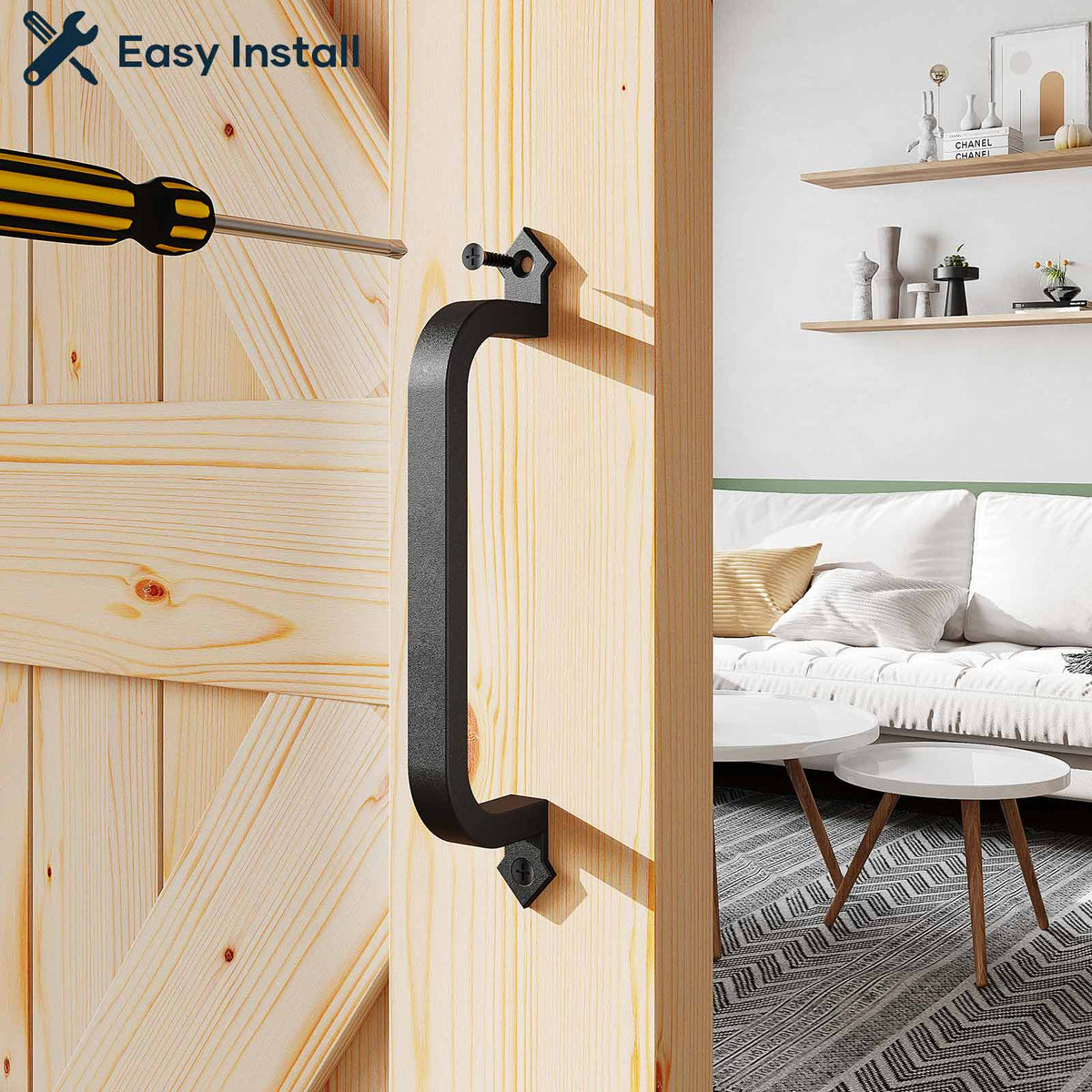 EaseLife Barn Door Pull Handle,Rustic Black Cast Iron Grab,Easy Install…