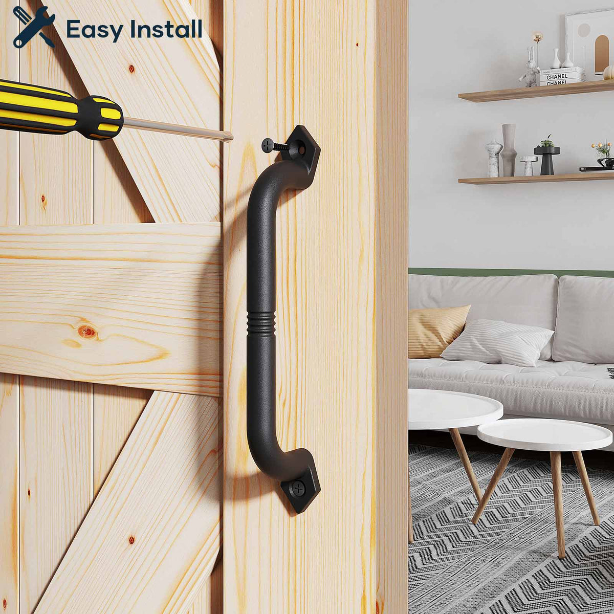 EaseLife Barn Door Pull Handle,Rustic Black Cast Iron Grab,Easy Install…