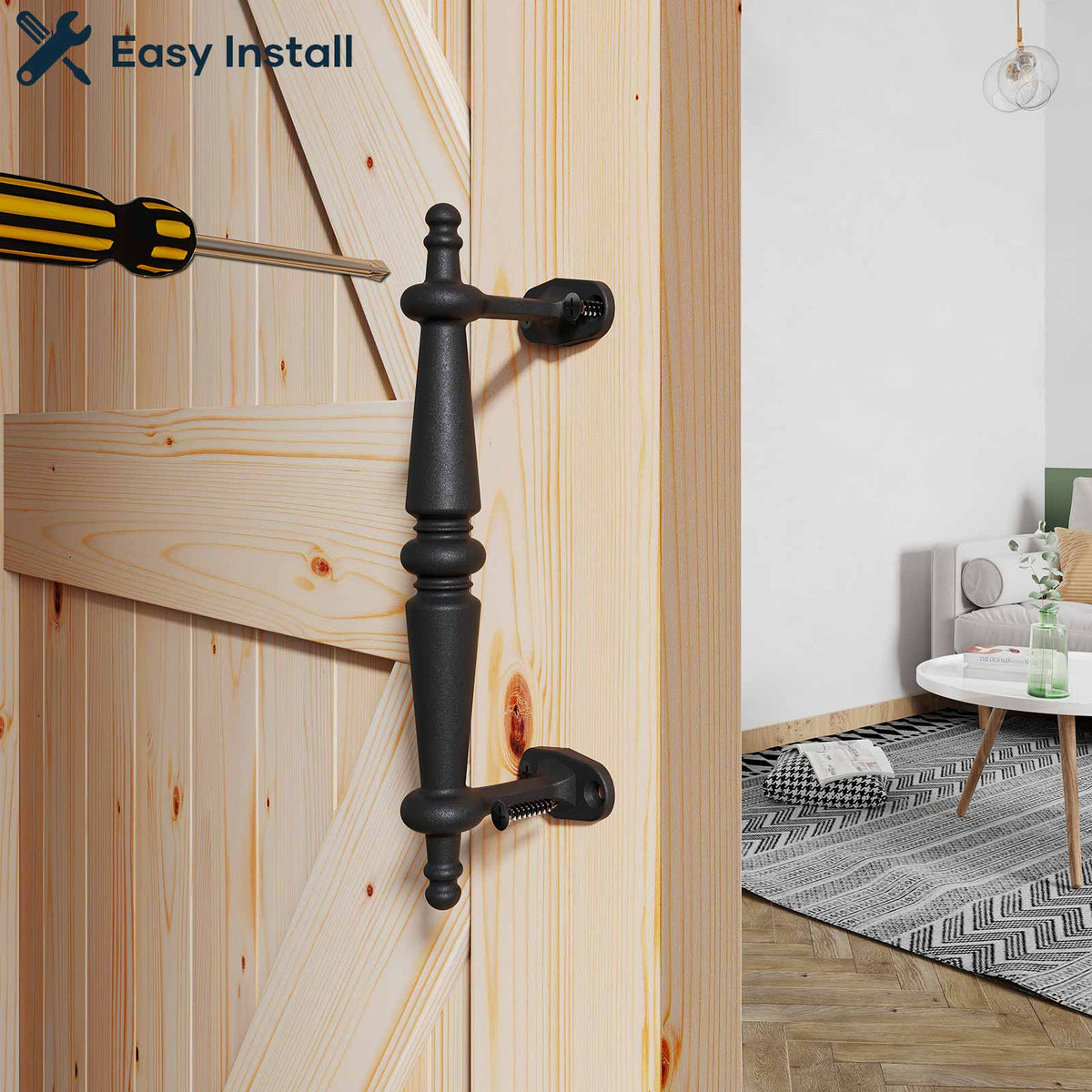 EaseLife Barn Door Pull Handle,Rustic Black Cast Iron Grab,Easy Install…