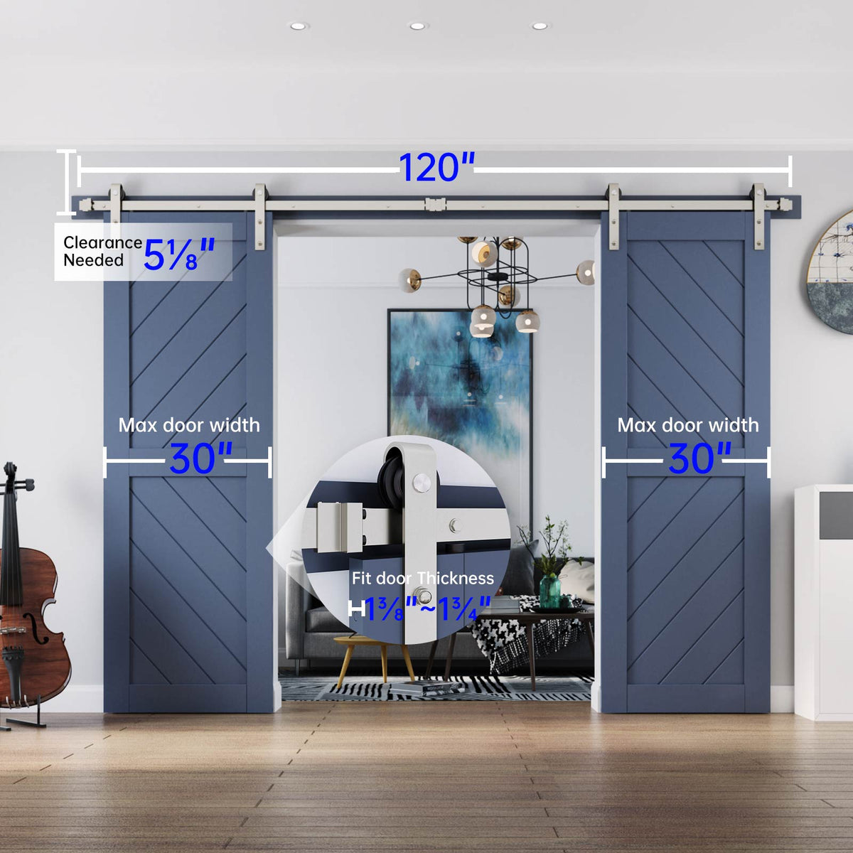 EaseLife Heavy Duty Brushed Nickel Sliding Barn Door Hardware Track Kit,Modern,Sturdy,Slide Smoothly Quietly,Easy Install