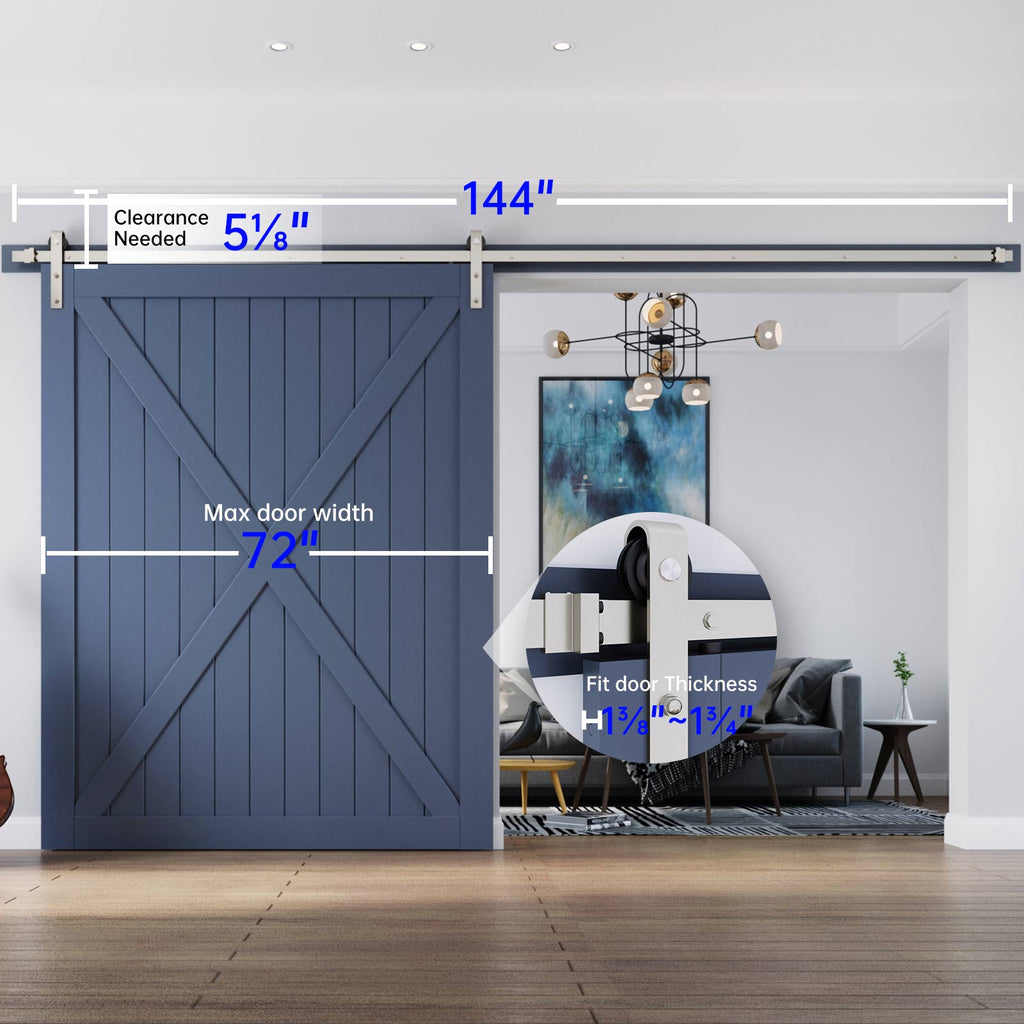 EaseLife Heavy Duty Brushed Nickel Sliding Barn Door Hardware Track Kit,Modern,Sturdy,Slide Smoothly Quietly,Easy Install