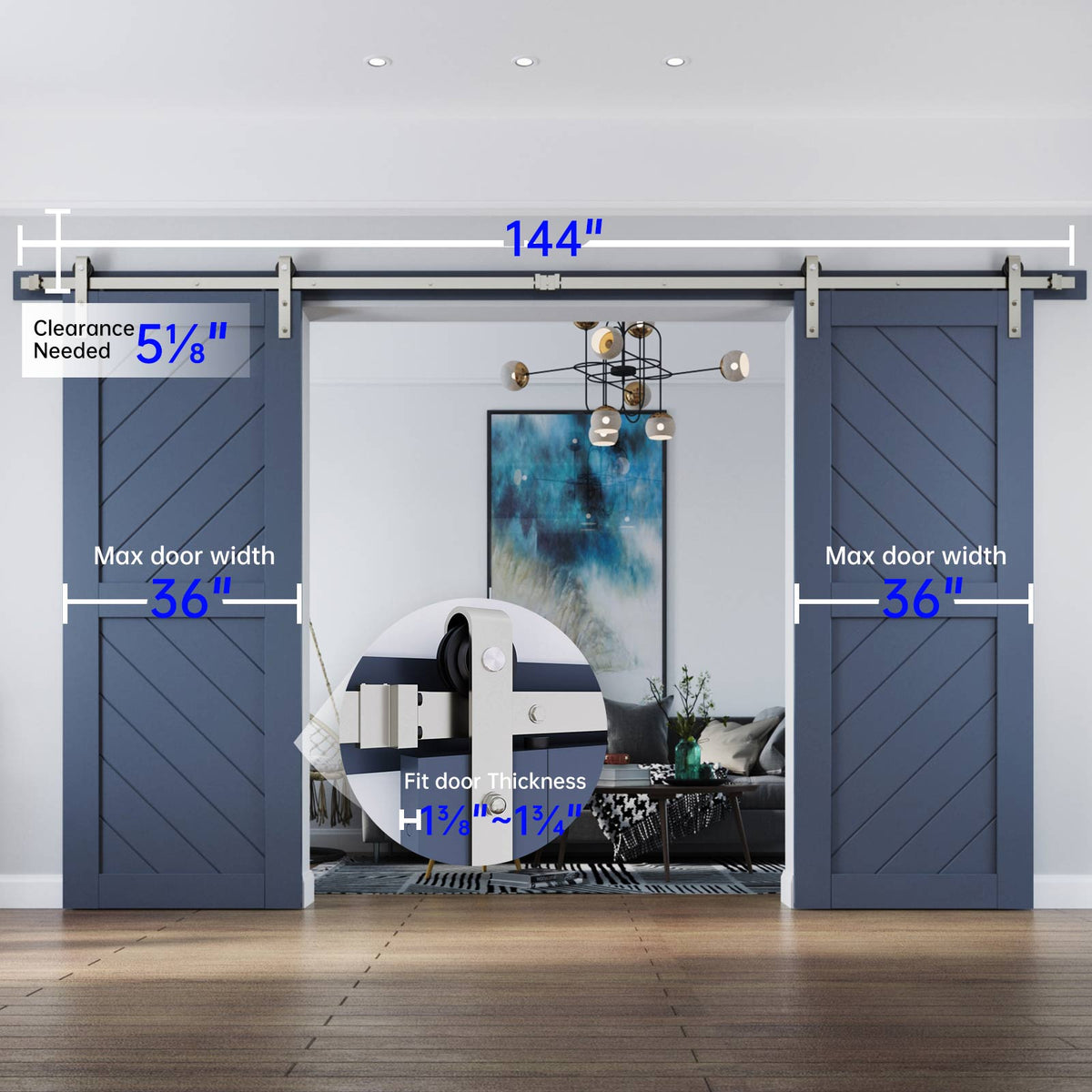 EaseLife Heavy Duty Brushed Nickel Sliding Barn Door Hardware Track Kit,Modern,Sturdy,Slide Smoothly Quietly,Easy Install