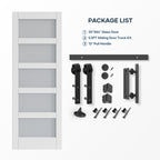 EaseLife Glass Barn Door with Sliding Door Hardware Kit Included & Handle,Solid LVL Wood Covered with Water-Proof & Scratch-Resistant PVC Surface,DIY Assembly,5-Panel Glass,White