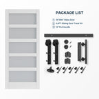EaseLife Glass Barn Door with Sliding Door Hardware Kit Included & Handle,Solid LVL Wood Covered with Water-Proof & Scratch-Resistant PVC Surface,DIY Assembly,5-Panel Glass,White