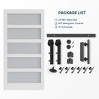 EaseLife Glass Barn Door with Sliding Door Hardware Kit Included & Handle,Solid LVL Wood Covered with Water-Proof & Scratch-Resistant PVC Surface,DIY Assembly,5-Panel Glass,White