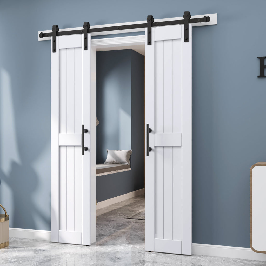 EaseLife Sliding Barn Door with Barn Door Hardware Track Kit Included,Solid LVL Wood Slab Covered with Water-Proof & Scratch-Resistant PVC Surface,DIY Assembly,Easy Install,White, H-Frame