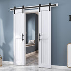 EaseLife Sliding Barn Door with Barn Door Hardware Track Kit Included,Solid LVL Wood Slab Covered with Water-Proof & Scratch-Resistant PVC Surface,DIY Assembly,Easy Install,White, H-Frame