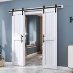 EaseLife Sliding Barn Door with Barn Door Hardware Track Kit Included,Solid LVL Wood Slab Covered with Water-Proof & Scratch-Resistant PVC Surface,DIY Assembly,Easy Install,White, H-Frame