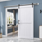EaseLife Sliding Barn Door with Barn Door Hardware Track Kit Included,Solid LVL Wood Slab Covered with Water-Proof & Scratch-Resistant PVC Surface,DIY Assembly,Easy Install,White, H-Frame