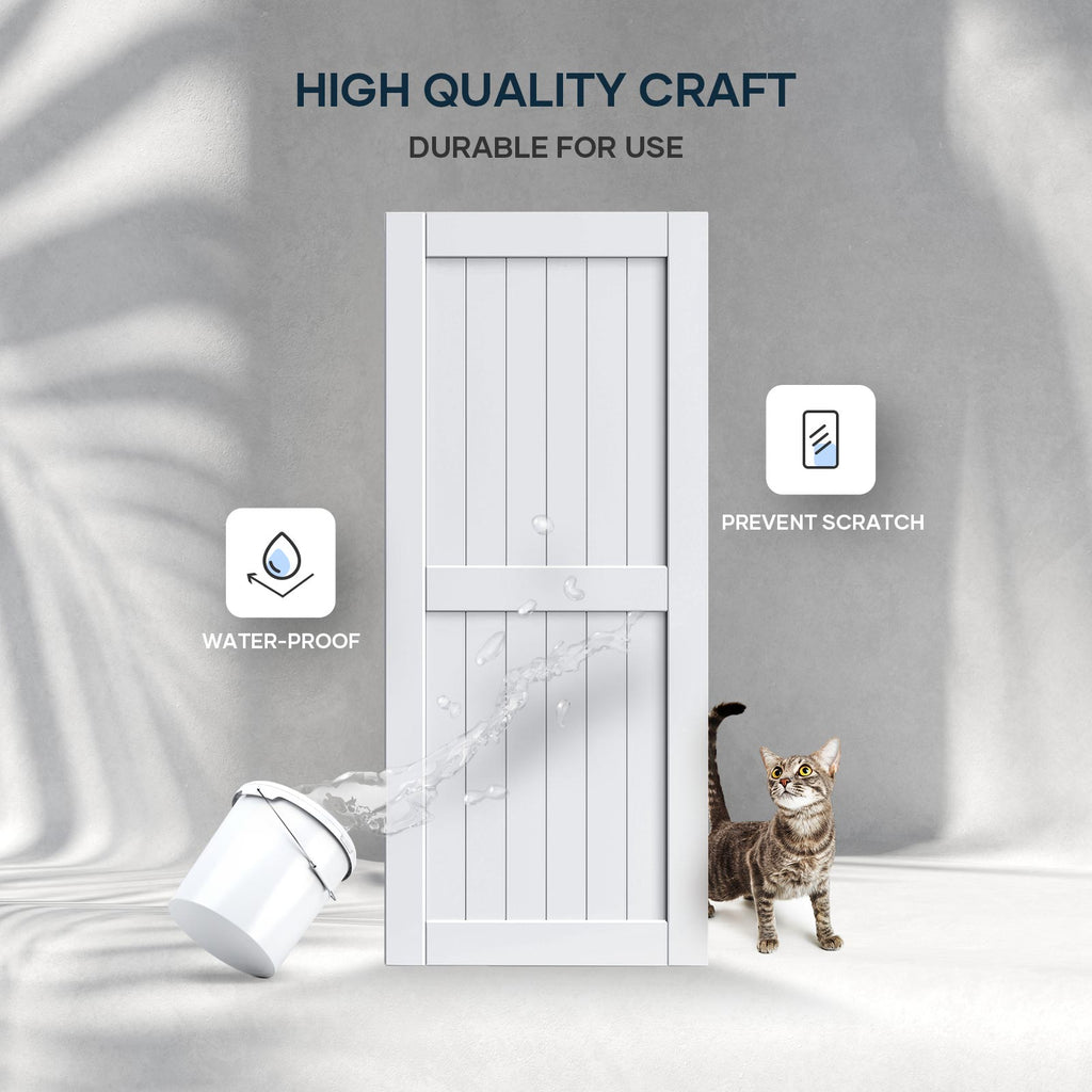 EaseLife Sliding Barn Door with Barn Door Hardware Track Kit Included,Solid LVL Wood Slab Covered with Water-Proof & Scratch-Resistant PVC Surface,DIY Assembly,Easy Install,White, H-Frame