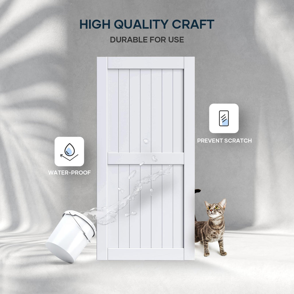 EaseLife Sliding Barn Door with Barn Door Hardware Track Kit Included,Solid LVL Wood Slab Covered with Water-Proof & Scratch-Resistant PVC Surface,DIY Assembly,Easy Install,White, H-Frame