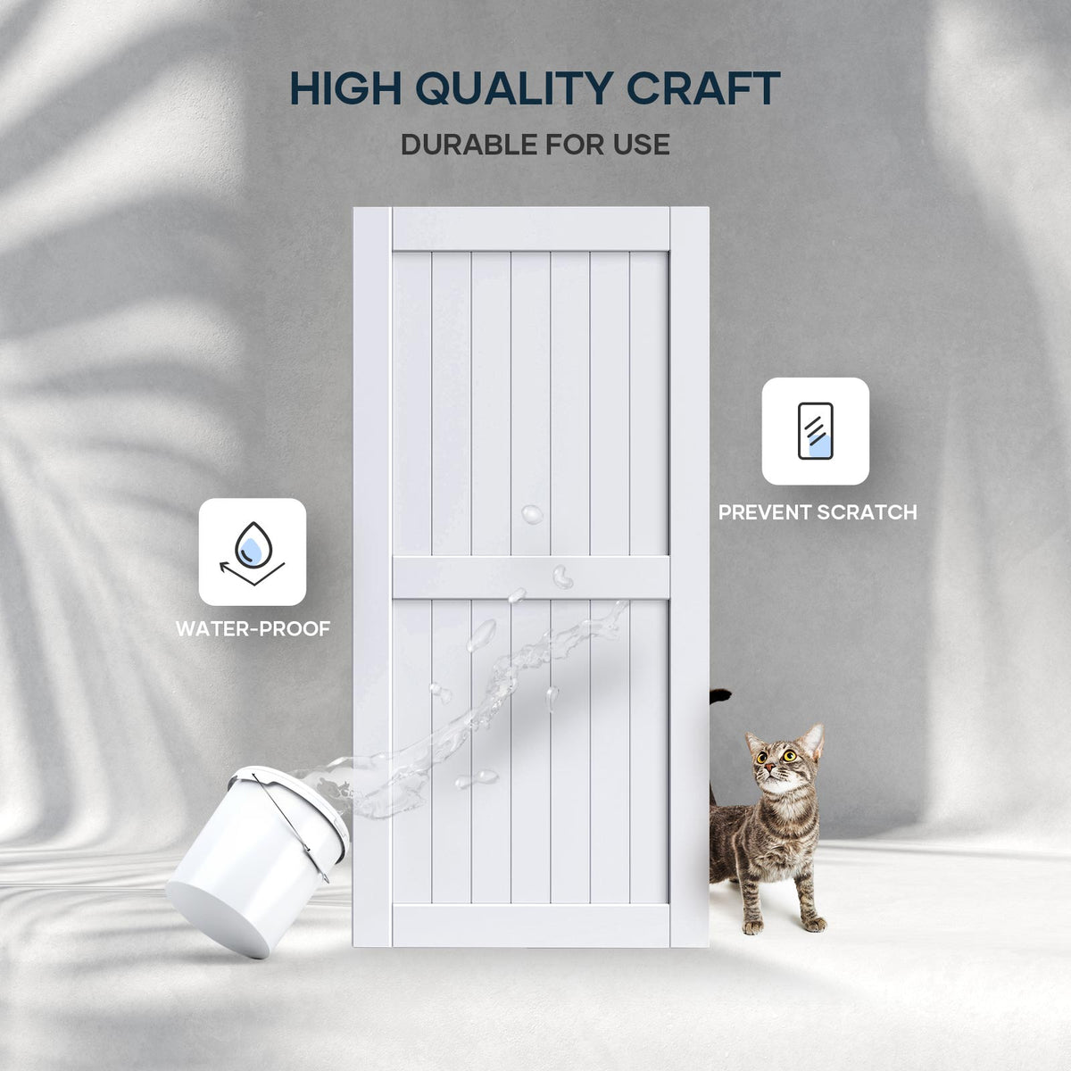 EaseLife Sliding Barn Door with Barn Door Hardware Track Kit Included,Solid LVL Wood Slab Covered with Water-Proof & Scratch-Resistant PVC Surface,DIY Assembly,Easy Install,White, H-Frame