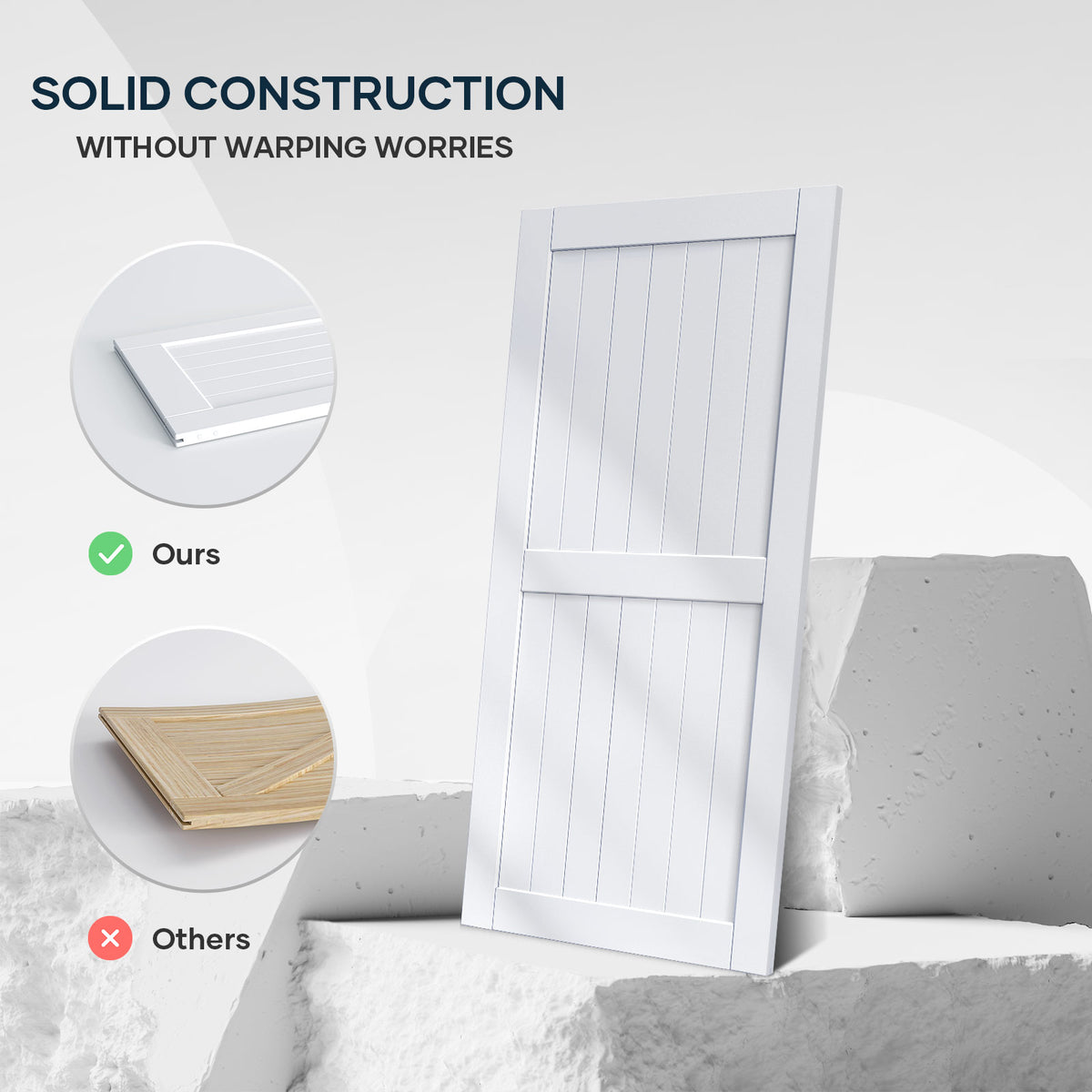 EaseLife Sliding Barn Door with Barn Door Hardware Track Kit Included,Solid LVL Wood Slab Covered with Water-Proof & Scratch-Resistant PVC Surface,DIY Assembly,Easy Install,White, H-Frame