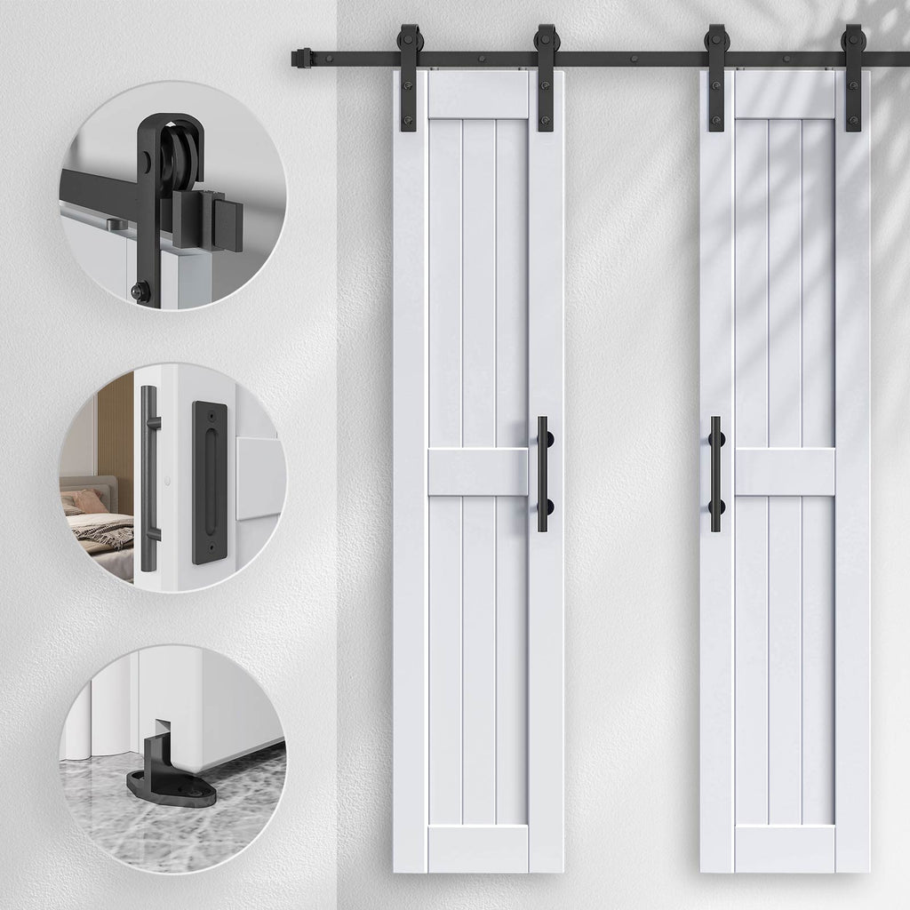 EaseLife Sliding Barn Door with Barn Door Hardware Track Kit Included,Solid LVL Wood Slab Covered with Water-Proof & Scratch-Resistant PVC Surface,DIY Assembly,Easy Install,White, H-Frame