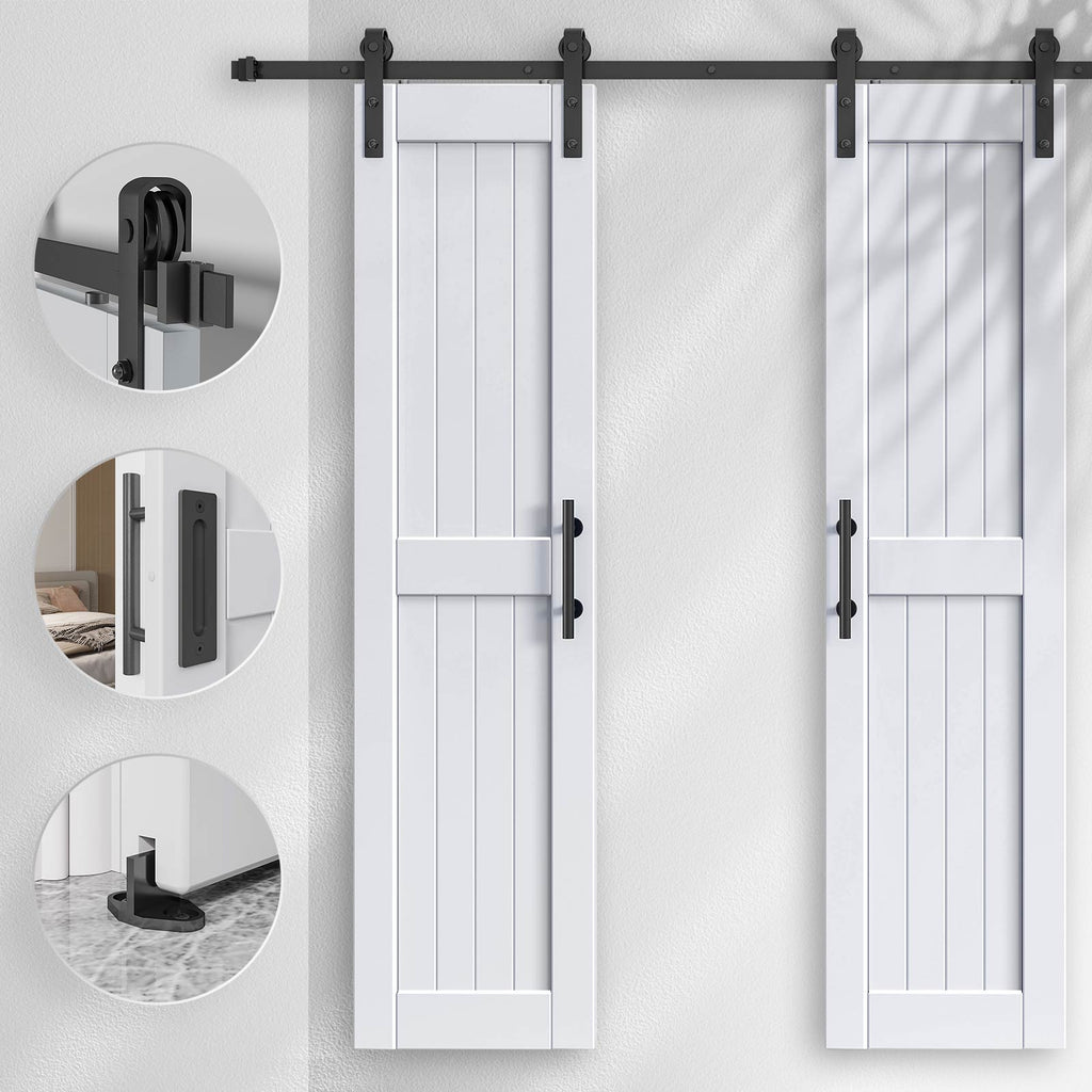 EaseLife Sliding Barn Door with Barn Door Hardware Track Kit Included,Solid LVL Wood Slab Covered with Water-Proof & Scratch-Resistant PVC Surface,DIY Assembly,Easy Install,White, H-Frame