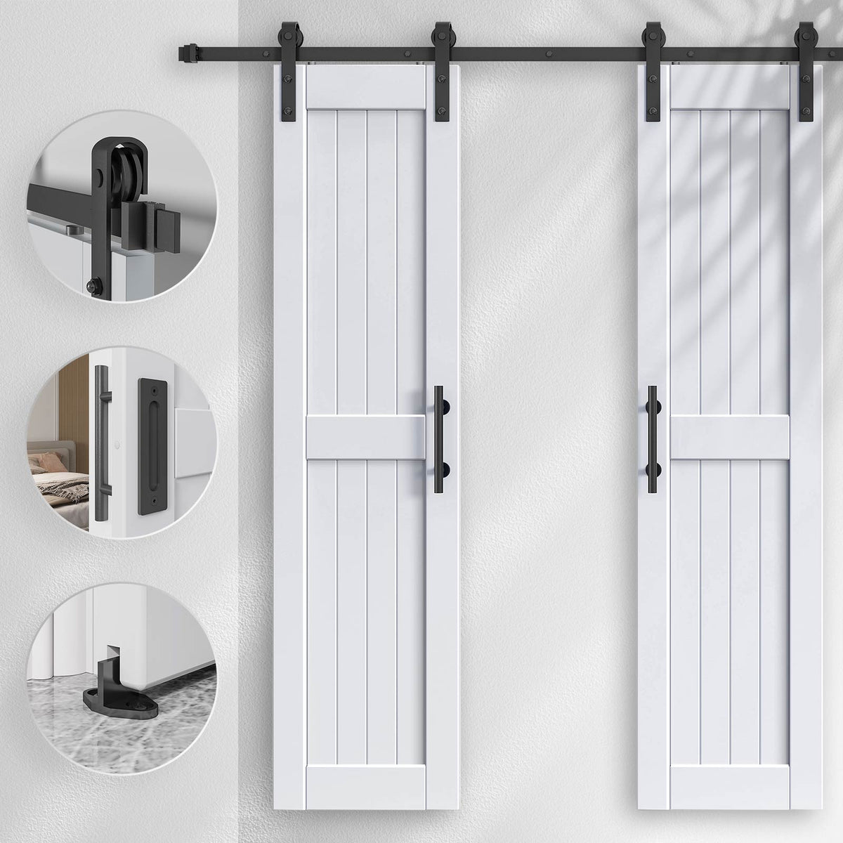 EaseLife Sliding Barn Door with Barn Door Hardware Track Kit Included,Solid LVL Wood Slab Covered with Water-Proof & Scratch-Resistant PVC Surface,DIY Assembly,Easy Install,White, H-Frame
