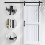 EaseLife Sliding Barn Door with Barn Door Hardware Track Kit Included,Solid LVL Wood Slab Covered with Water-Proof & Scratch-Resistant PVC Surface,DIY Assembly,Easy Install,White, H-Frame