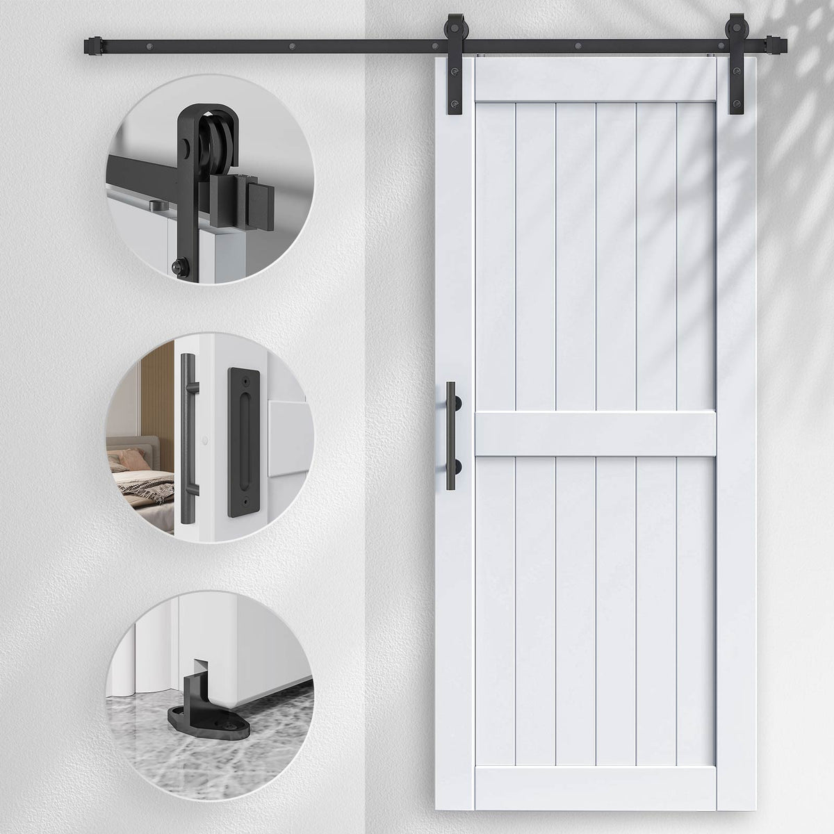EaseLife Sliding Barn Door with Barn Door Hardware Track Kit Included,Solid LVL Wood Slab Covered with Water-Proof & Scratch-Resistant PVC Surface,DIY Assembly,Easy Install,White, H-Frame