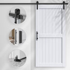 EaseLife Sliding Barn Door with Barn Door Hardware Track Kit Included,Solid LVL Wood Slab Covered with Water-Proof & Scratch-Resistant PVC Surface,DIY Assembly,Easy Install,White, H-Frame