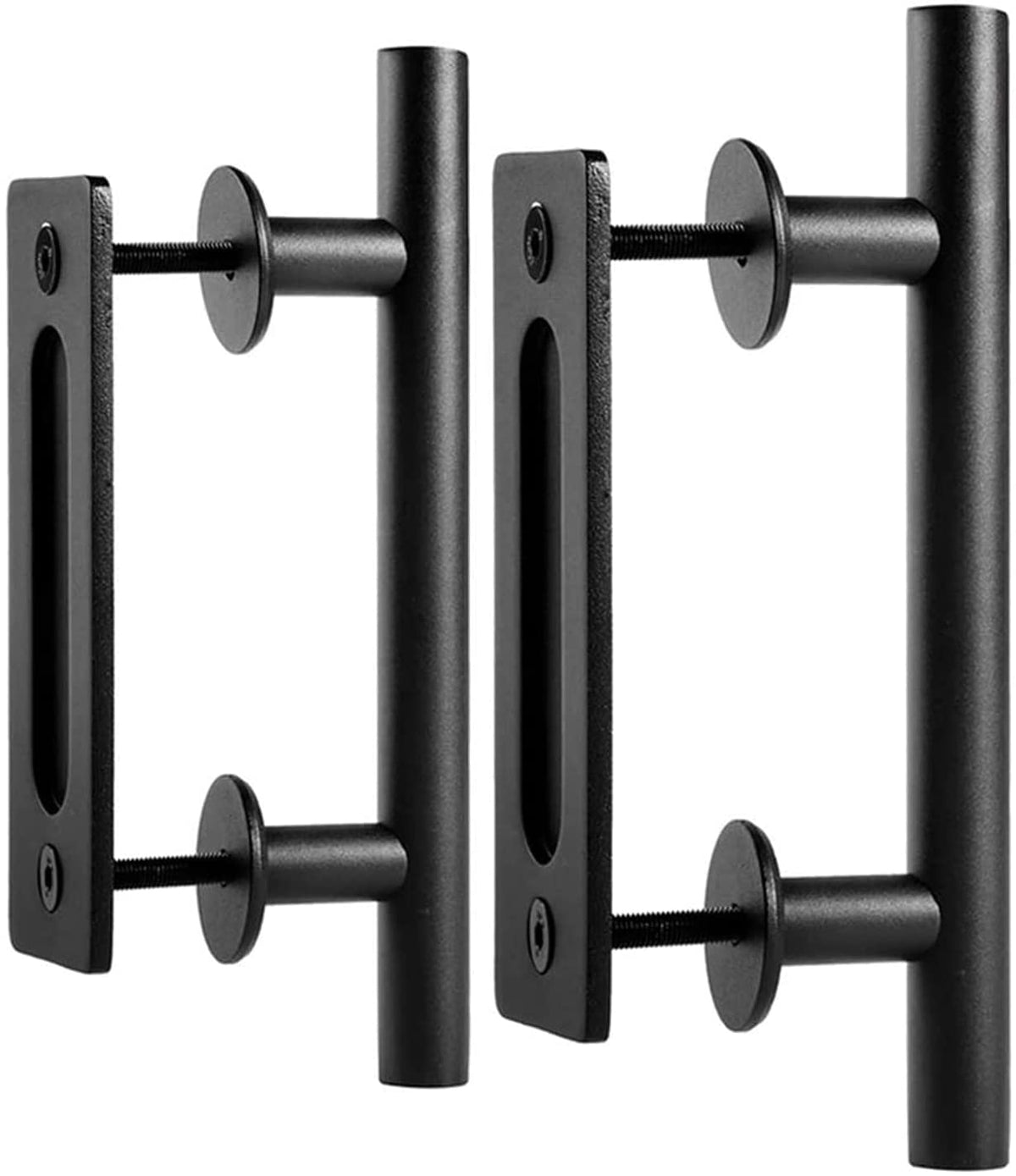 EaseLife 12" Sliding Barn Door Pull Handle with Flush Hardware Set,Heavy Duty,Solid,Rustic Style,Black Powder Coated Finish,Easy Install