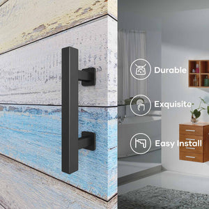 EaseLife 10" Sliding Barn Door Pull Handle with Flush Hardware Set,Heavy Duty,Solid,Rustic Style,Black Powder Coated Finish,Easy Install